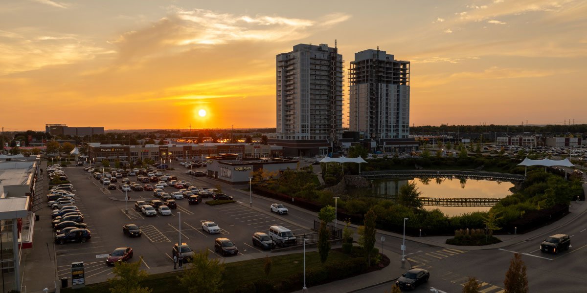 Aerial view of Whitby at sunset