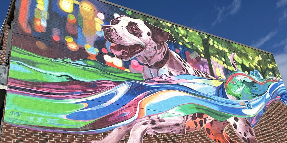 A painted mural featuring a Dalmation.