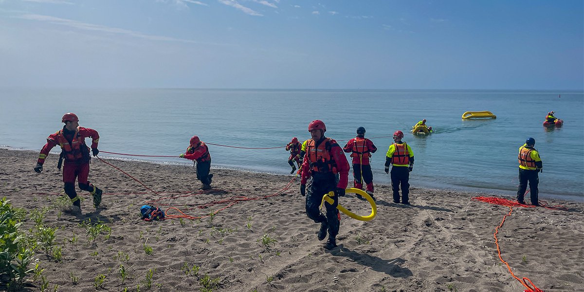 Firefighters from across the Durham Region complete water rescue training at the Whitby waterfront. 
