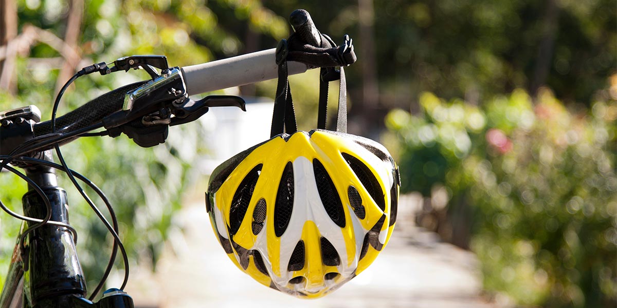 Bike with helmet on a trail