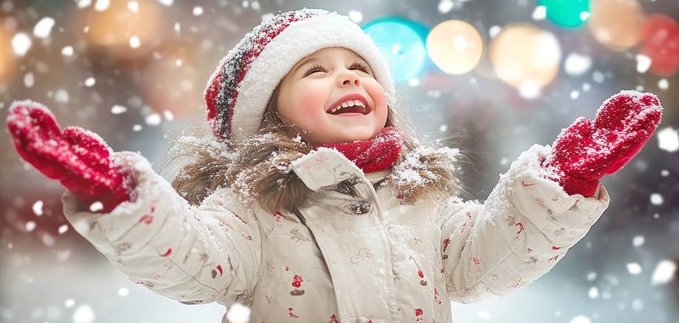 Girl catching snowflakes