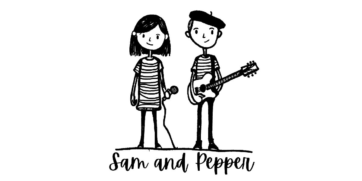 Cartoon man and woman holding instruments