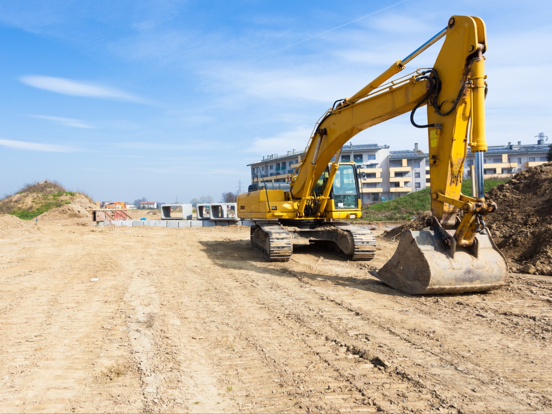 an excavator at a construction site